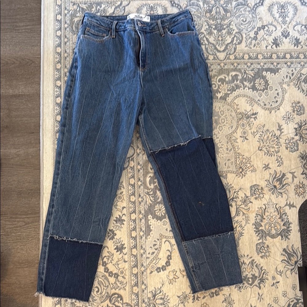 Hollister Blue Patchwork Straight Leg Jeans